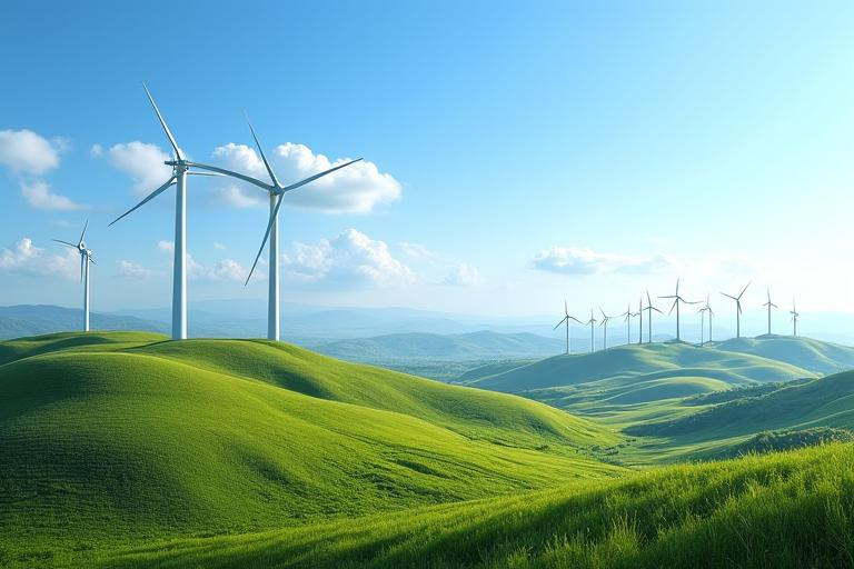 Éoliennes dans les collines du Beaujolais, entretenues par LumièreVerte