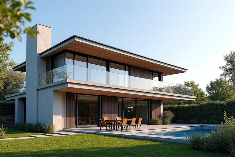 Maison moderne à Écully avec des panneaux solaires parfaitement intégrés au toit